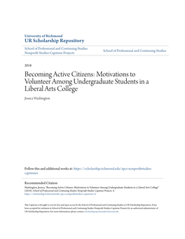 Motivations to Volunteer Among Undergraduate Students in a Liberal Arts College Jessica Washington