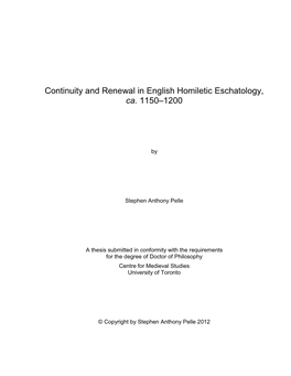 Continuity and Renewal in English Homiletic Eschatology, Ca. 1150–1200