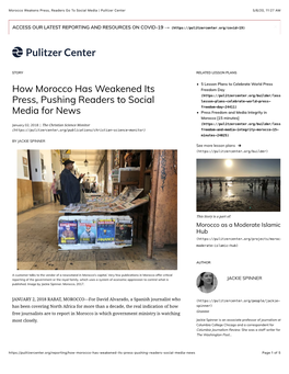 Morocco Weakens Press, Readers Go to Social Media | Pulitzer Center 5/6/20, 11:27 AM