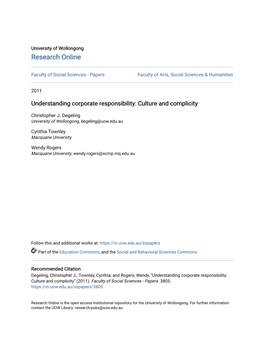 Understanding Corporate Responsibility: Culture and Complicity