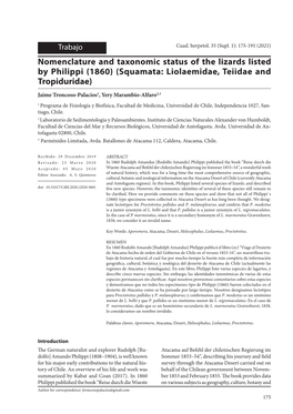 Nomenclature and Taxonomic Status of the Lizards Listed by Philippi (1860) (Squamata: Liolaemidae, Teiidae and Tropiduridae)