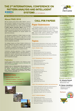 THE 2Nd INTERNATIONAL CONFERENCE on PATTERN ANALYSIS and INTELLIGENT