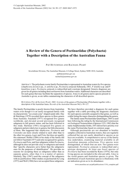 A Review of the Genera of Pectinariidae (Polychaeta) Together with a Description of the Australian Fauna