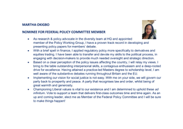 Martha Okigbo Nominee for Federal Policy Committee Member