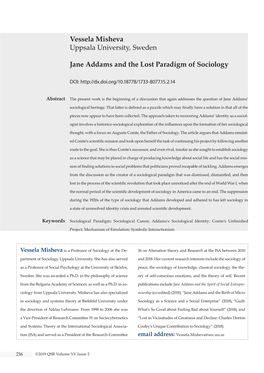 Jane Addams and the Lost Paradigm of Sociology