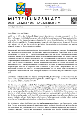 Mitteilungsblatt Tagmersheim Mai 2020