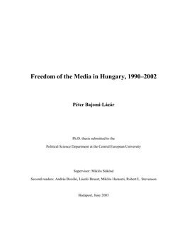 Freedom of the Media in Hungary, 1990–2002