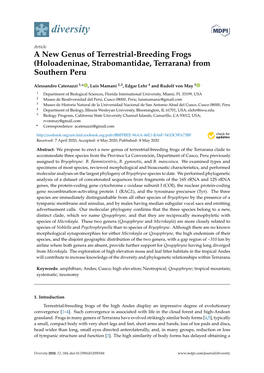 A New Genus of Terrestrial-Breeding Frogs (Holoadeninae, Strabomantidae, Terrarana) from Southern Peru