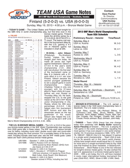 USA Hockey Finland (5-2-0-2) Vs