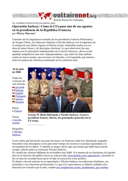 Operación Sarkozy: Cómo La CIA Puso Uno De Sus Agentes En La Presidencia De La República Francesa Por Thierry Meyssan*