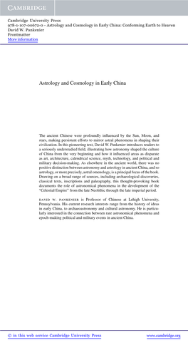 Astrology and Cosmology in Early China: Conforming Earth to Heaven David W