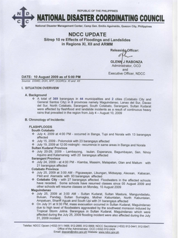 NDCC Update Sitrep 10 Flooding XI XII ARMM 10Aug09 11Pm