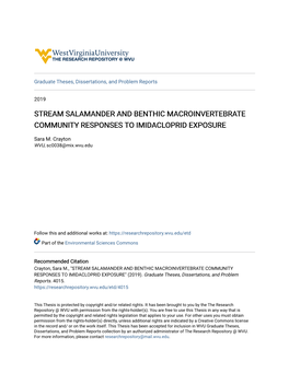 Stream Salamander and Benthic Macroinvertebrate Community Responses to Imidacloprid Exposure