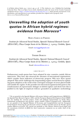 Unravelling the Adoption of Youth Quotas in African Hybrid Regimes: Evidence from Morocco*