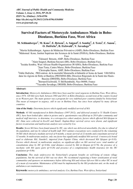 Survival Factors of Motorcycle Ambulances Made in Bobo- Dioulasso, Burkina Faso, West Africa