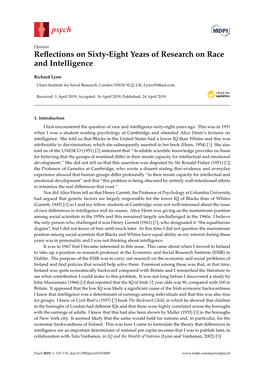 Reflections on Sixty-Eight Years of Research on Race and Intelligence