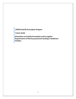 Trainer Guide Orientation on Food by Prescription and Its Logistics Requirements to Pharmacy Personnel Working in Healthcare Facilities