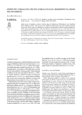 Epiphytic Coralline Crusts (Corallinales, Rhodophyta) from South Norway