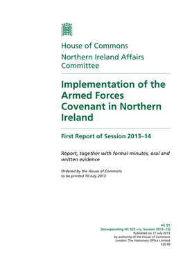 Implementation of the Armed Forces Covenant in Northern Ireland