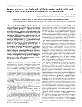 Tomosyn Interacts with the T-Snares Syntaxin4 and SNAP23 and Plays a Role in Insulin-Stimulated GLUT4 Translocation*