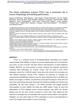 The Ribose Methylation Enzyme FTSJ1 Has a Conserved Role in Neuron Morphology and Learning Performance