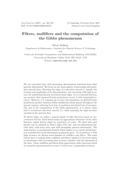 Filters, Mollifiers and the Computation of the Gibbs Phenomenon