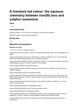 The Aqueous Chemistry Between Iron(III) Ions and Sulphur Oxoanions Time