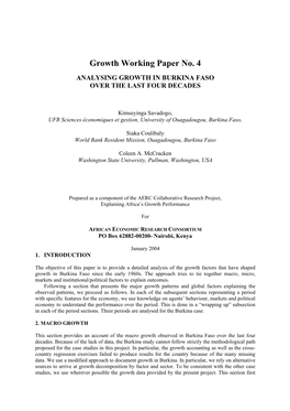 Analysing Growth in Burkina Faso Over the Last Four Decades