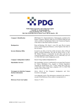 Public-Held Corporation with Authorized Capital CNPJ/MF No 02.950.811/0001-89 Praia De Botafogo, 501, 2 Nd Floor, Part Zip Code 22250-040, Pão De Açúcar Tower