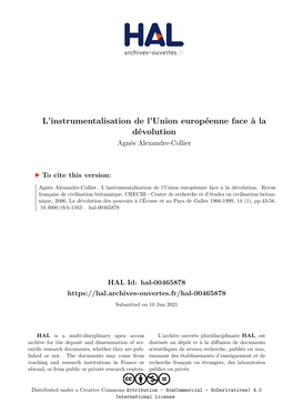 L'instrumentalisation De L'union Européenne Face À La Dévolution