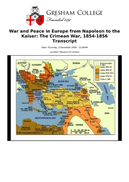 The Crimean War, 1854-1856 Transcript