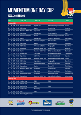 Momentum One Day Cup 2020/2021 SEASON