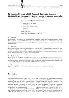 Rivulus Staecki, a New Killifish (Teleostei: Cyprinodontiformes: Rivulidae) from the Upper Rio Negro Drainage in Southern Venezuela