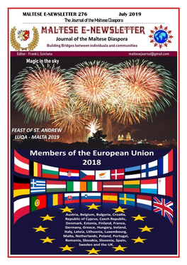 MALTESE E-NEWSLETTER 276 July 2019 the Journal of the Maltese Diaspora