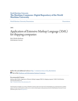 Application of Extensive Markup Language (XML) for Shipping Companies Bala Vithoba Meshram World Maritime University