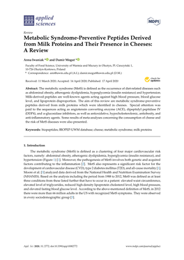 Metabolic Syndrome-Preventive Peptides Derived from Milk Proteins and Their Presence in Cheeses: a Review