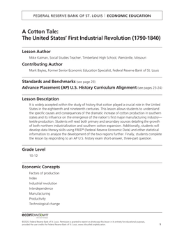 A Cotton Tale: the United States’ First Industrial Revolution (1790-1840)