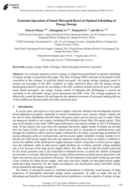 Economic Operation of Island Microgrid Based on Optimal Scheduling of Energy Storage