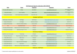 ISA National Sports Calendar 2017/2018 Date Event Organiser Organiser Venue