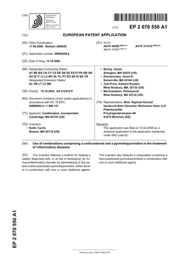 Use of Combinations Comprising a Corticosteroid and a Pyrimidopyrimidine in the Treatment of Inflammatory Diseases