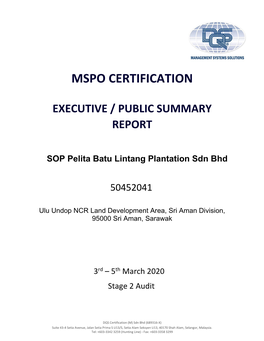 Mspo Certification Executive / Public