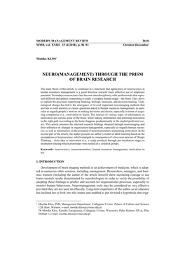 Neuro(Management) Through the Prism of Brain Research