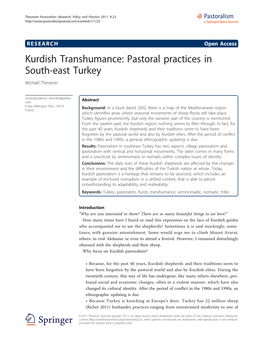 Kurdish Transhumance: Pastoral Practices in South-East Turkey Michaël Thevenin