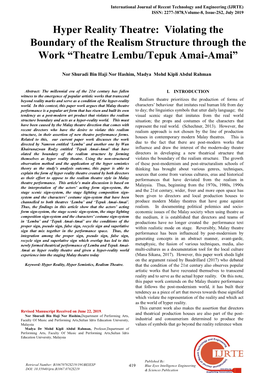 Hyper Reality Theatre: Violating the Boundary of the Realism Structure Through the Work “Theatre Lembu/Tepuk Amai-Amai”