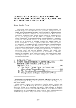 Dealing with Ocean Acidification: the Problem, the Clean Water Act, and State and Regional Approaches