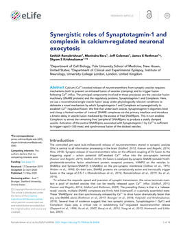 Synergistic Roles of Synaptotagmin-1 and Complexin in Calcium-Regulated