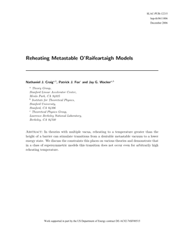 Reheating Metastable O'raifeartaigh Models