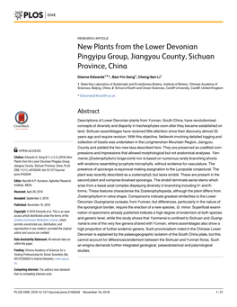 New Plants from the Lower Devonian Pingyipu Group, Jiangyou County, Sichuan Province, China