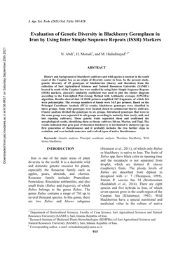 Evaluation of Genetic Diversity in Blackberry Germplasm in Iran by Using Inter Simple Sequence Repeats (ISSR) Markers