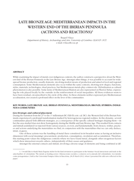 Late Bronze Age: Mediterranean Impacts in the Western End of the Iberian Peninsula (Actions and Reactions)1